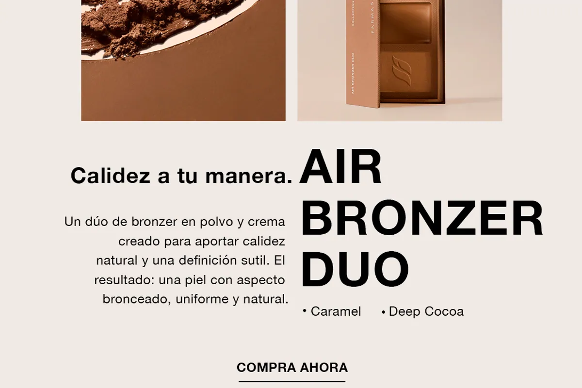 Estuche Air Bronzer Duo de Farmasi abierto con el bronceador en polvo y en crema