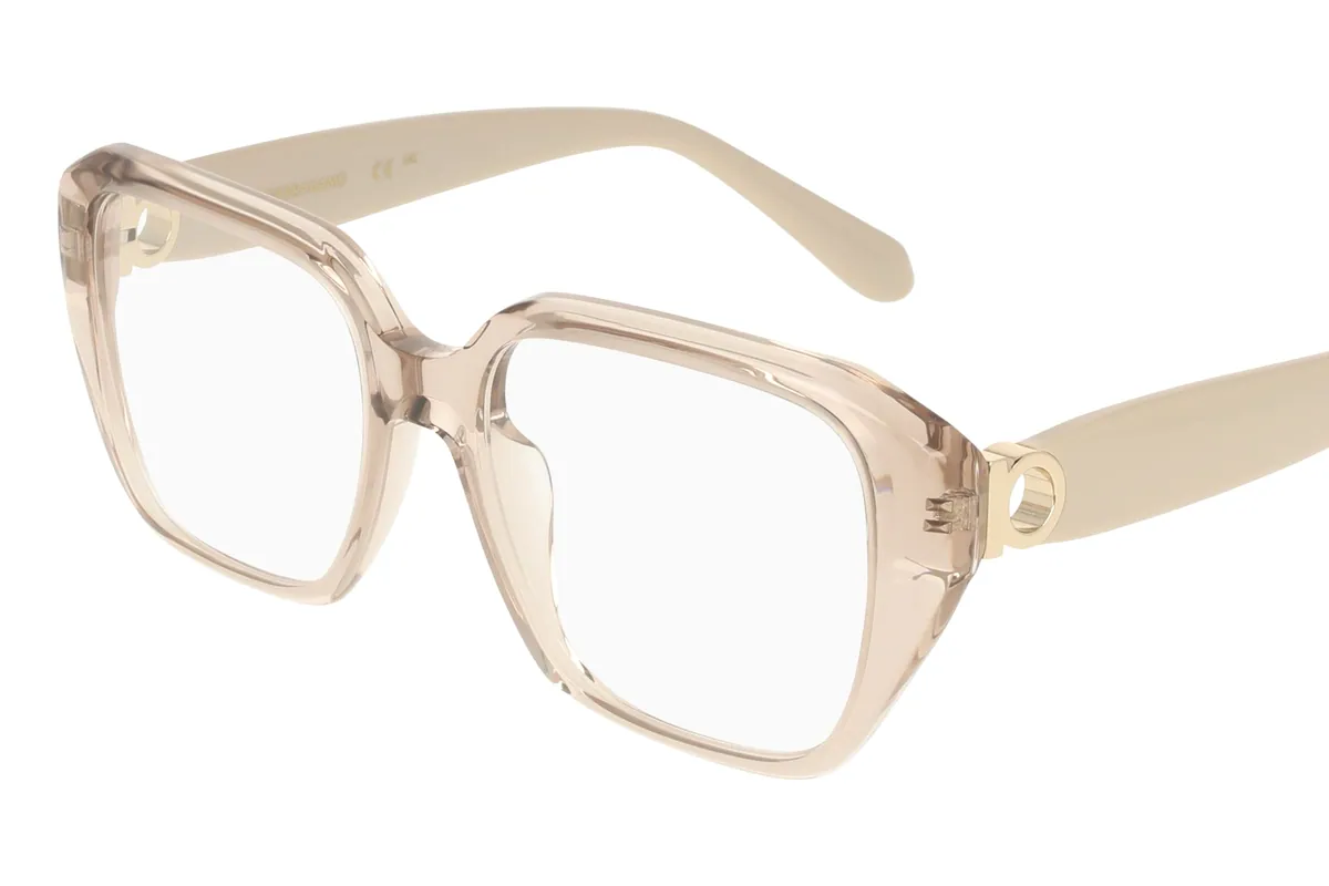 Patilla de la montura de vista Ferragamo SF3073 con el detalle dorado Gancini