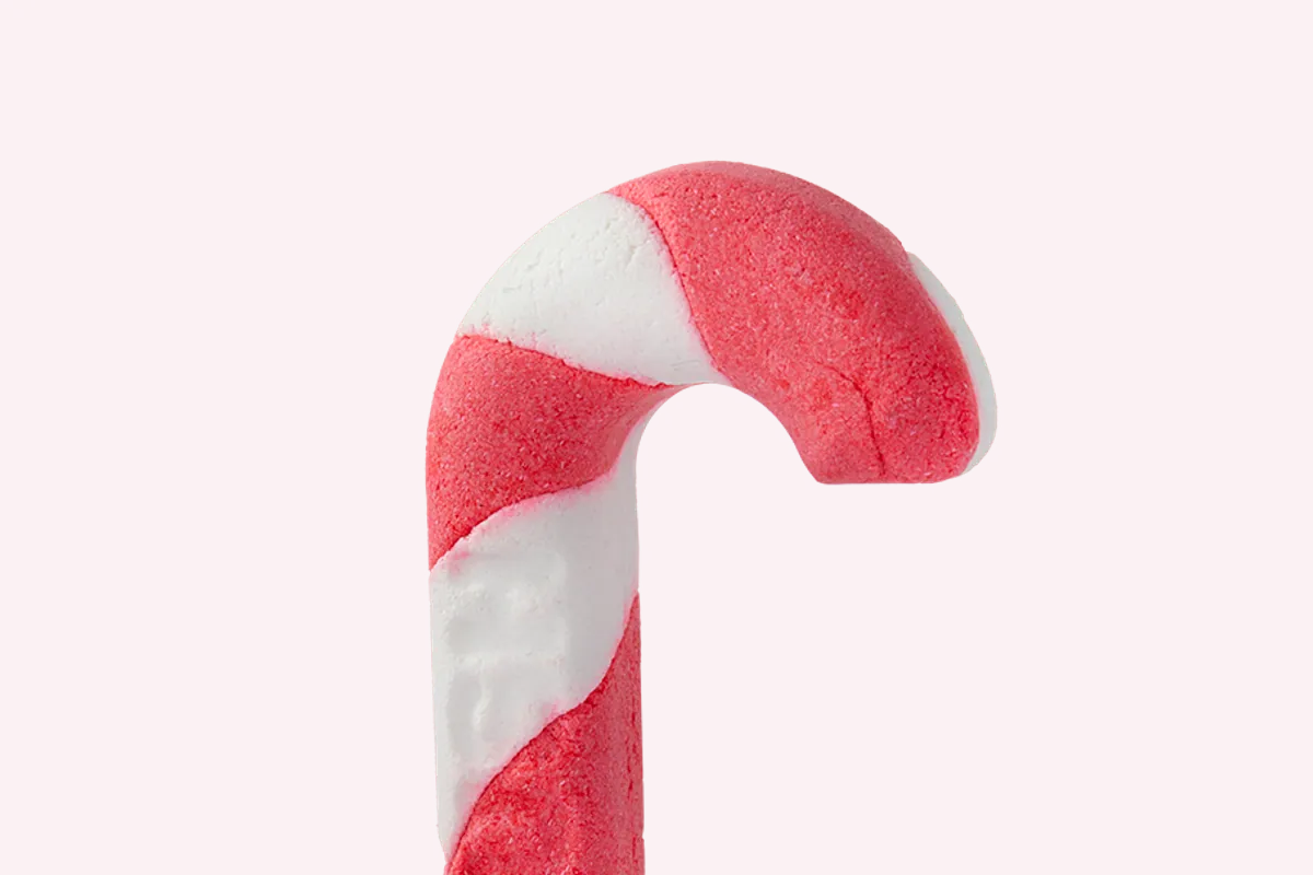 Barra de burbujas Candy Cane de Lush con rayas rojas y blancas