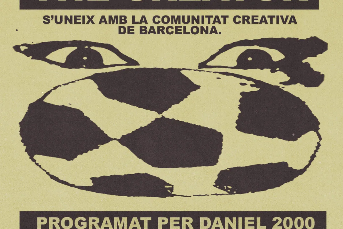 Cartel de (The) Creator's Àgora, con un balón dibujado como una cara, para el evento de Barcelona