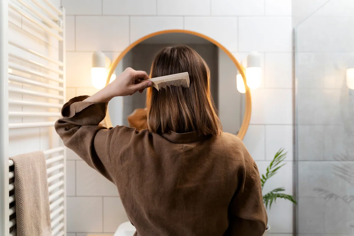 Mujer revisándose el pelo y el cuero cabelludo