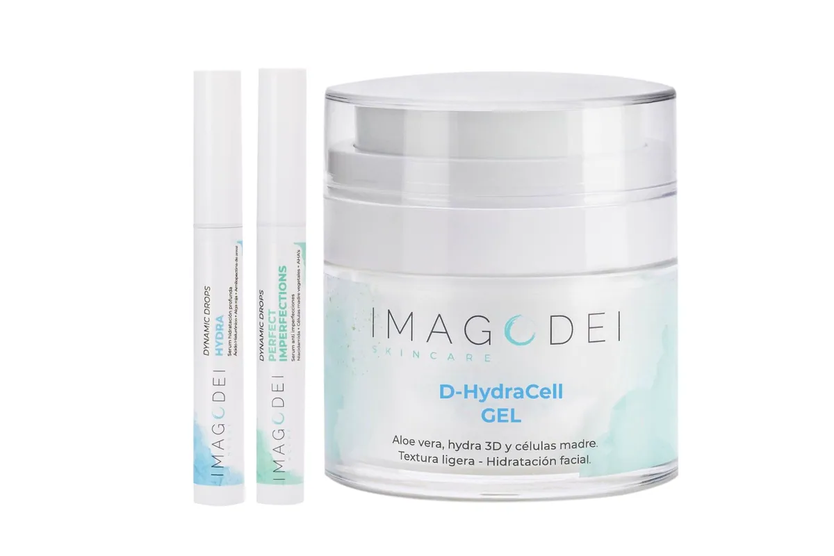 El gel D-HydraCell de Imago Dei con los sérums Hydra y Perfect Imperfections